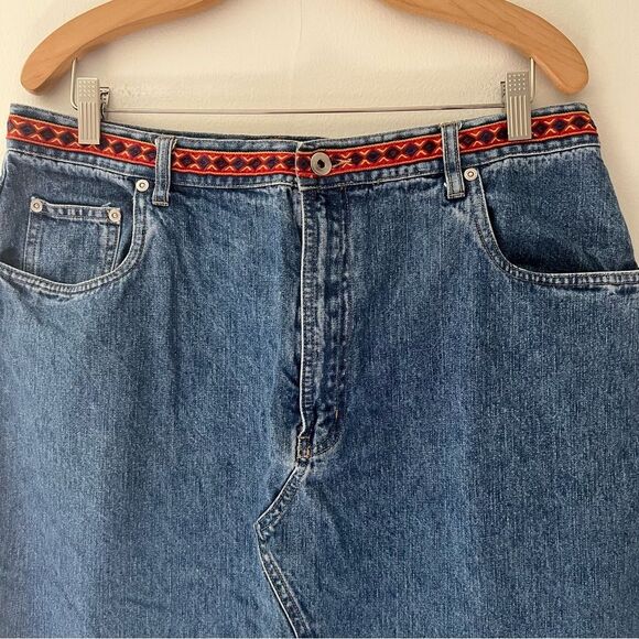 Venezia Vintage Denim Midi Skirt Western Ribbon Trim Size Large Cowboy Rodeo - Picture 2 of 9